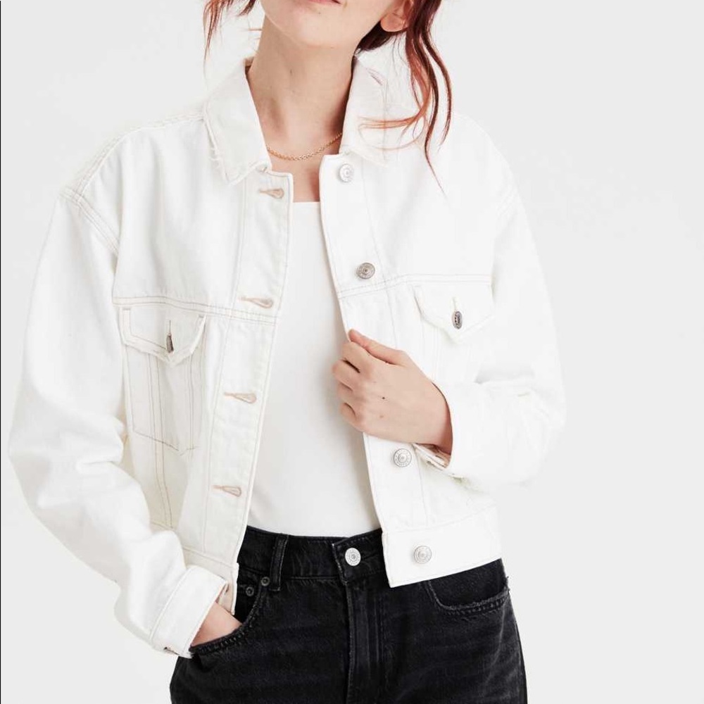 AE Cropped White Denim Jacket
